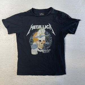 Metallica T-Shirt Men Small Black Damaged Justice Graphic Band Tee Short Sleeve